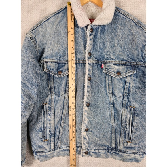 Vintage Levis 70609 0219 Sherpa Lined Denim Jacket Acid Wash Blue Made in USA M - Picture 6 of 16